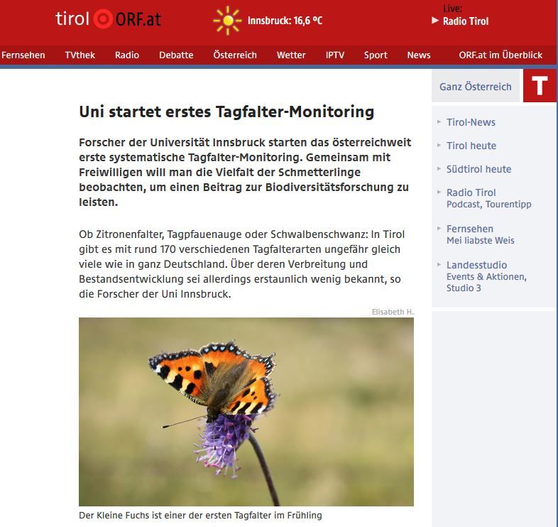 Pressebericht der ORF mit Foto eines Kleinen Fuchses
